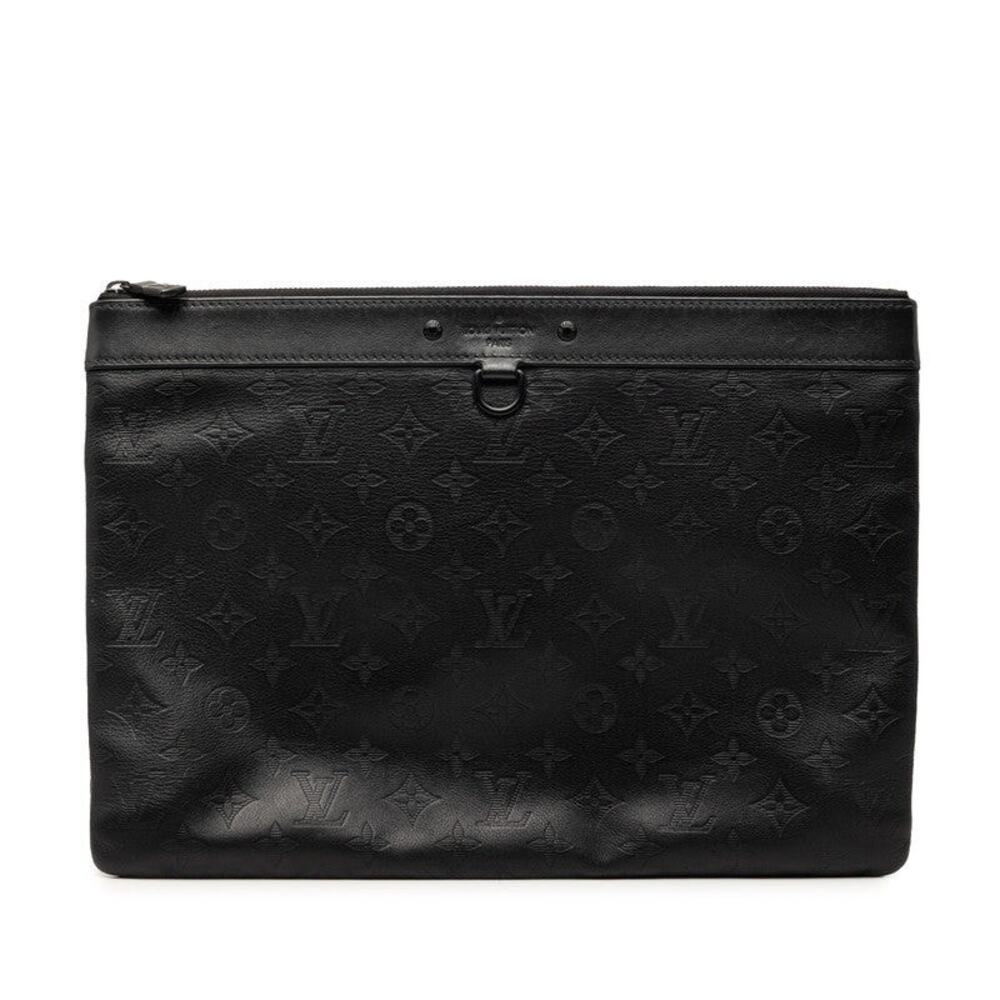 Louis Vuitton Monogram Leather Shadow Pochette Discovery Clutch Bag Black